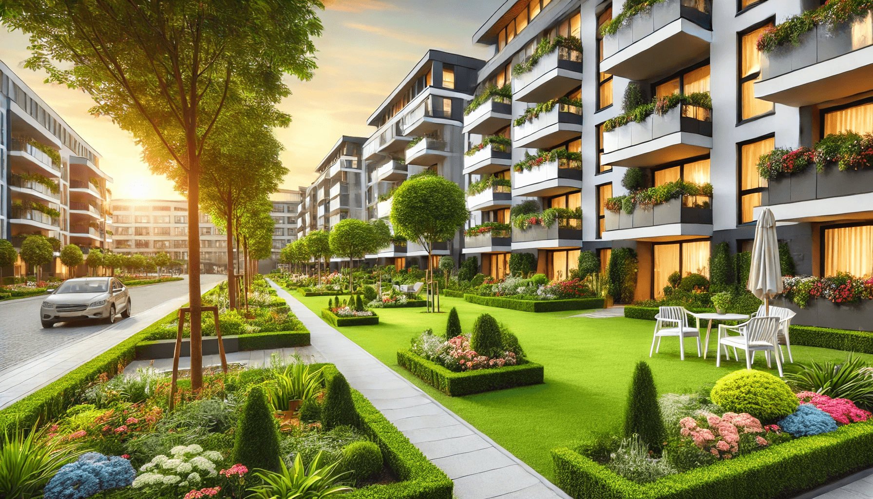 Beautiful apartment complex with professional landscaping in Lake Worth, Florida